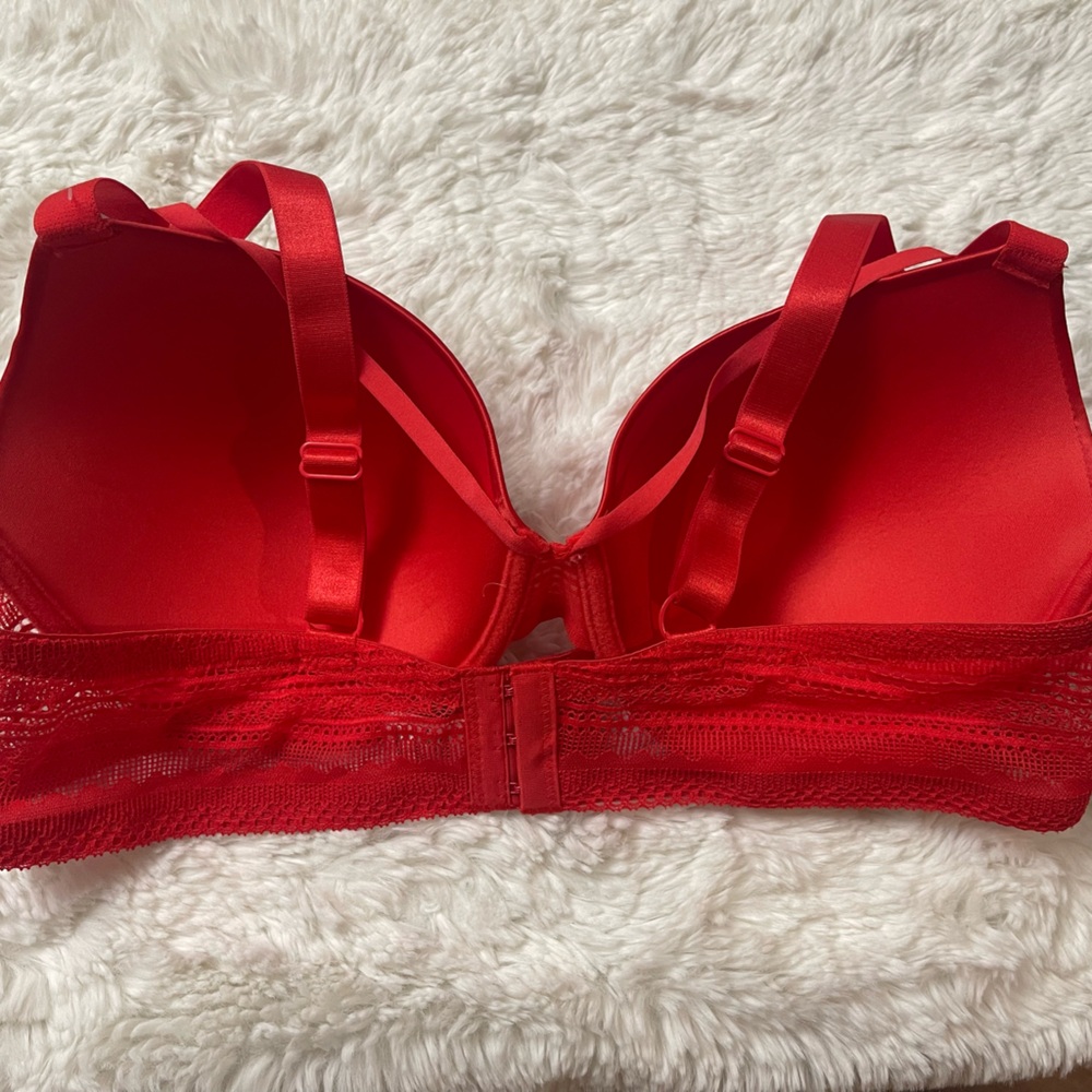 NWT Ashley Stewart Red Strappy Cage Plunge Underwire Lace Bra 38C - Picture 11 of 15